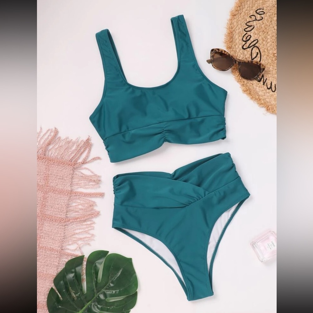 Teal Ruched Hem Bikini - XL